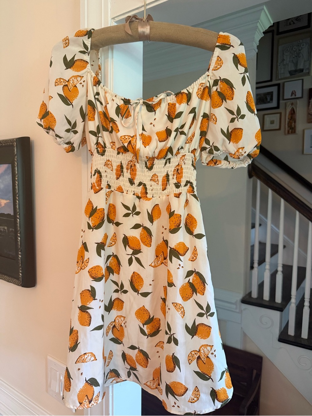 SundayUp White Mini Dress with Orange Floral Print